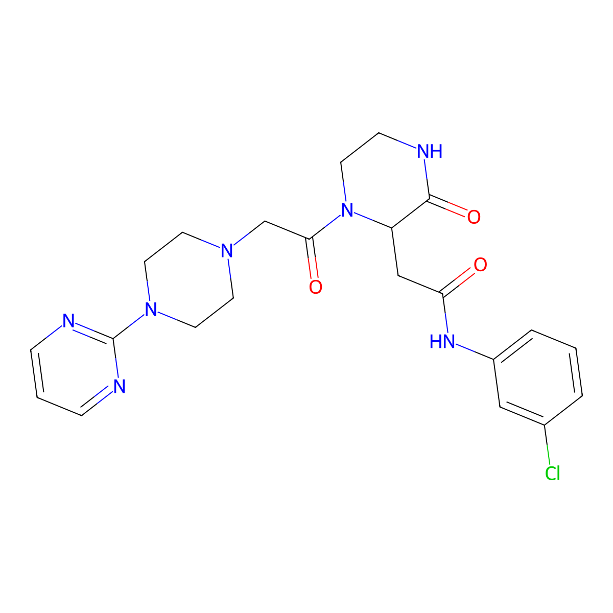 N-(3-chlorophenyl)-2-(3-oxo-1-{2-[4-(2-pyrimidinyl)piperazino]acetyl}-2-piperazinyl)acetamide molecular structure, CAS 1141928-24-6