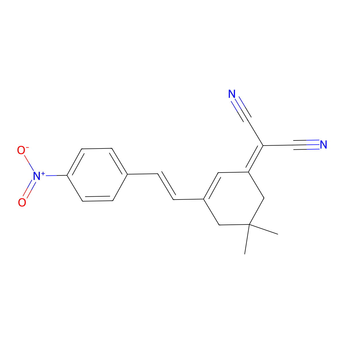 (E)-2-(5,5-dimethyl-3-(4-nitrostyryl)cyclohex-2-en-1-ylidene)malononitrile molecular structure, CAS 1141947-56-9