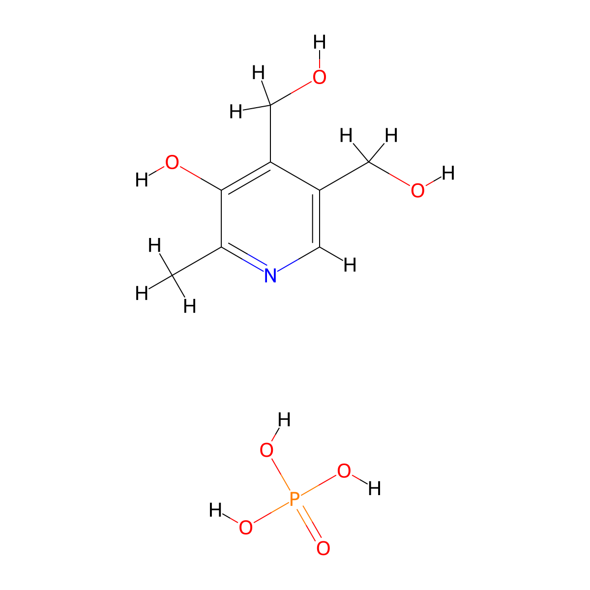 5-Hydroxy-6-methylpyridine-3,4-dimethanol phosphate molecular structure, CAS 1142-43-4