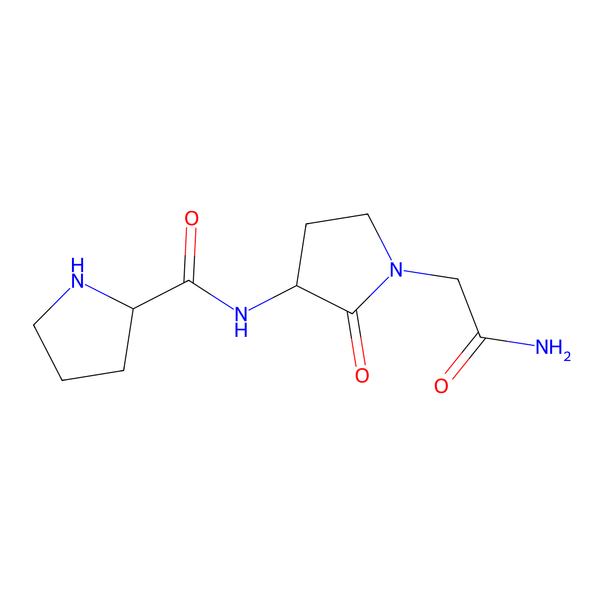 3-(N-prolylamine)-2-oxo-1-pyrrolidineacetamide molecular structure, CAS 114200-31-6