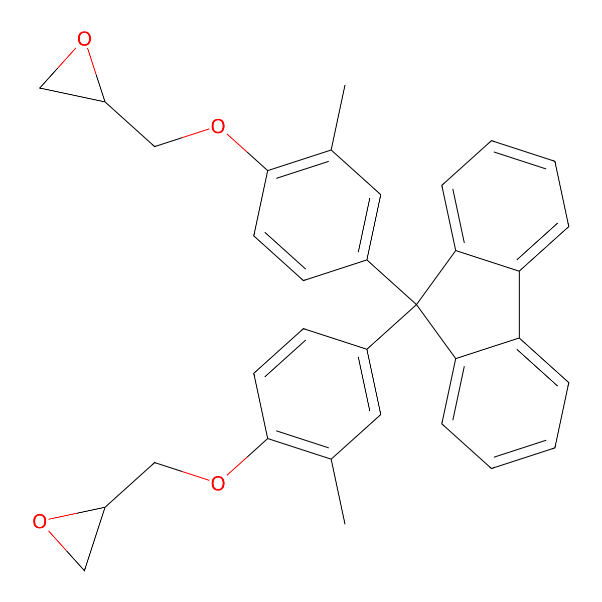 2,2'-(9H-Fluorene-9,9-diylbis((2-methyl-4,1-phenylene)oxymethylene))bis(oxirane) molecular structure, CAS 114205-89-9