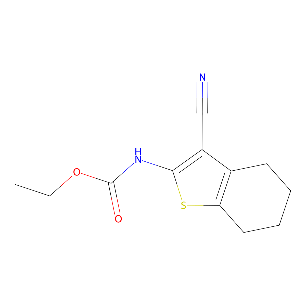 Ethyl 3-cyano-4,5,6,7-tetrahydro-1-benzothien-2-ylcarbamate molecular structure, CAS 114210-17-2