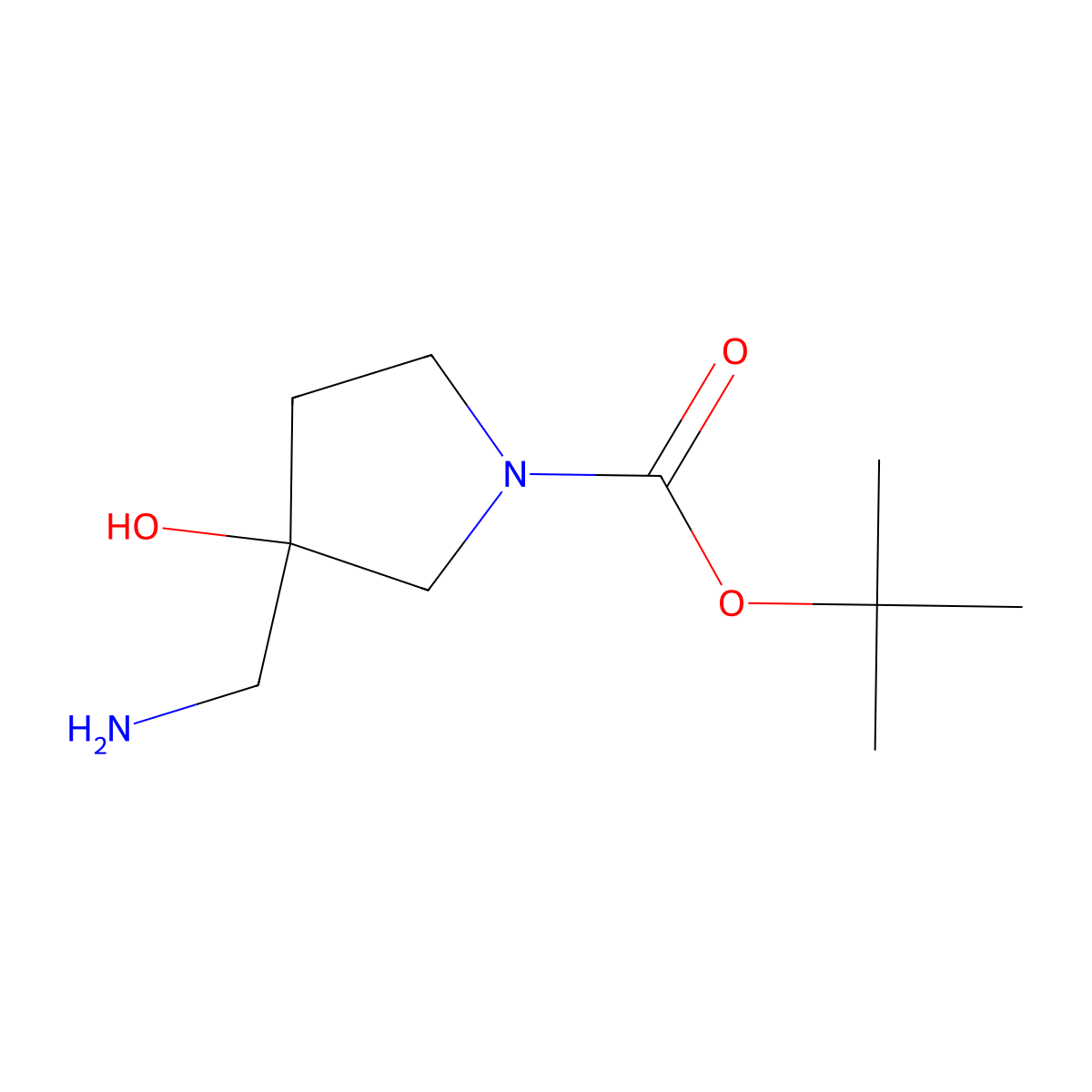 tert-Butyl 3-(aminomethyl)-3-hydroxy-1-pyrrolidinecarboxylate molecular structure, CAS 114214-73-2