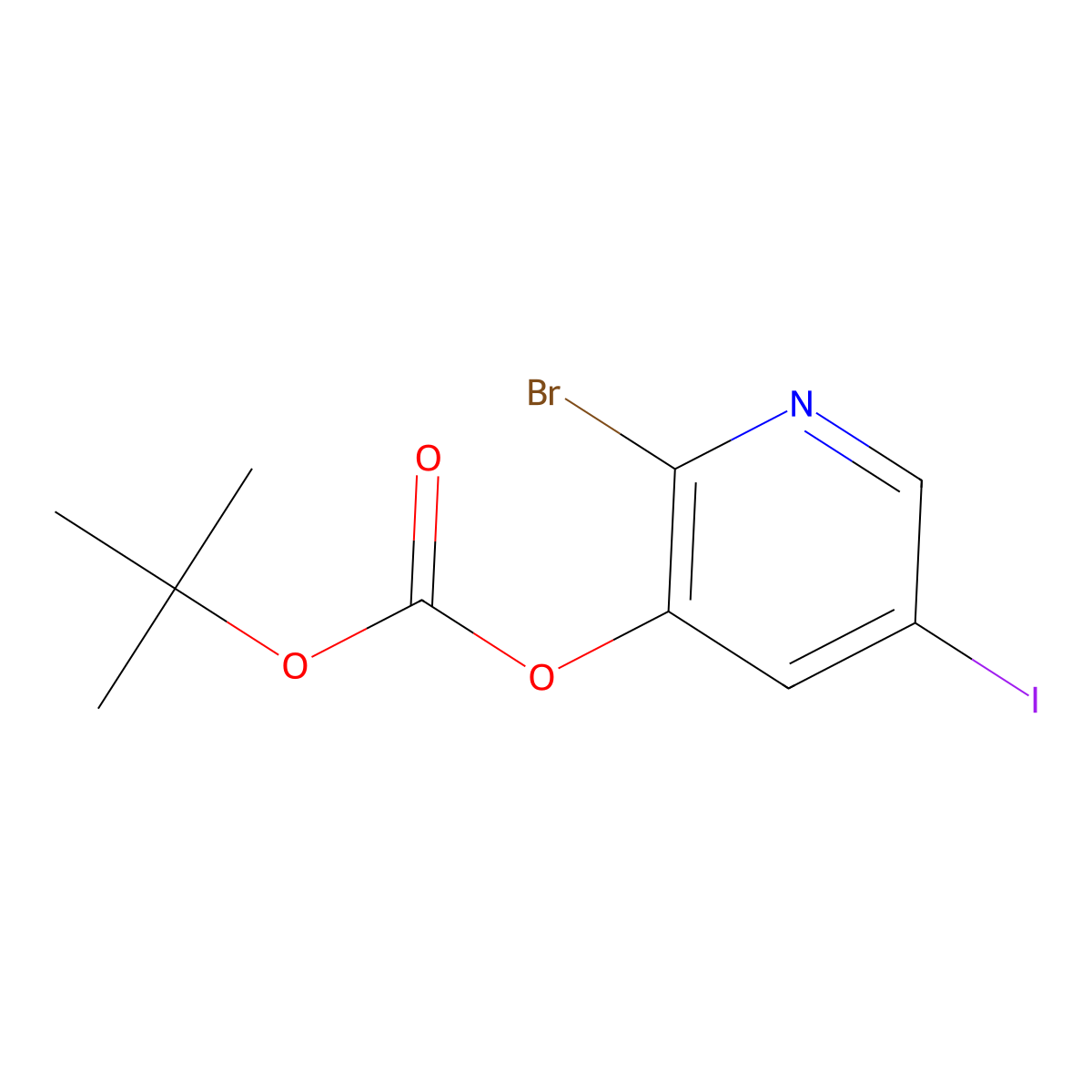 2-Bromo-5-iodopyridin-3-yl tert-butyl carbonate molecular structure, CAS 1142192-37-7