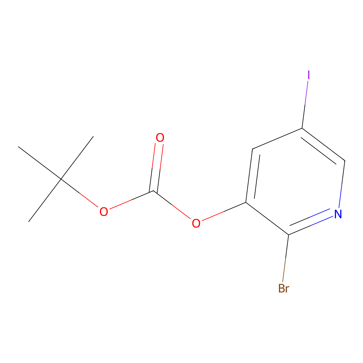 2-Bromo-5-iodopyridin-3-yl tert-butyl carbonate molecular structure, CAS 1142192-37-7