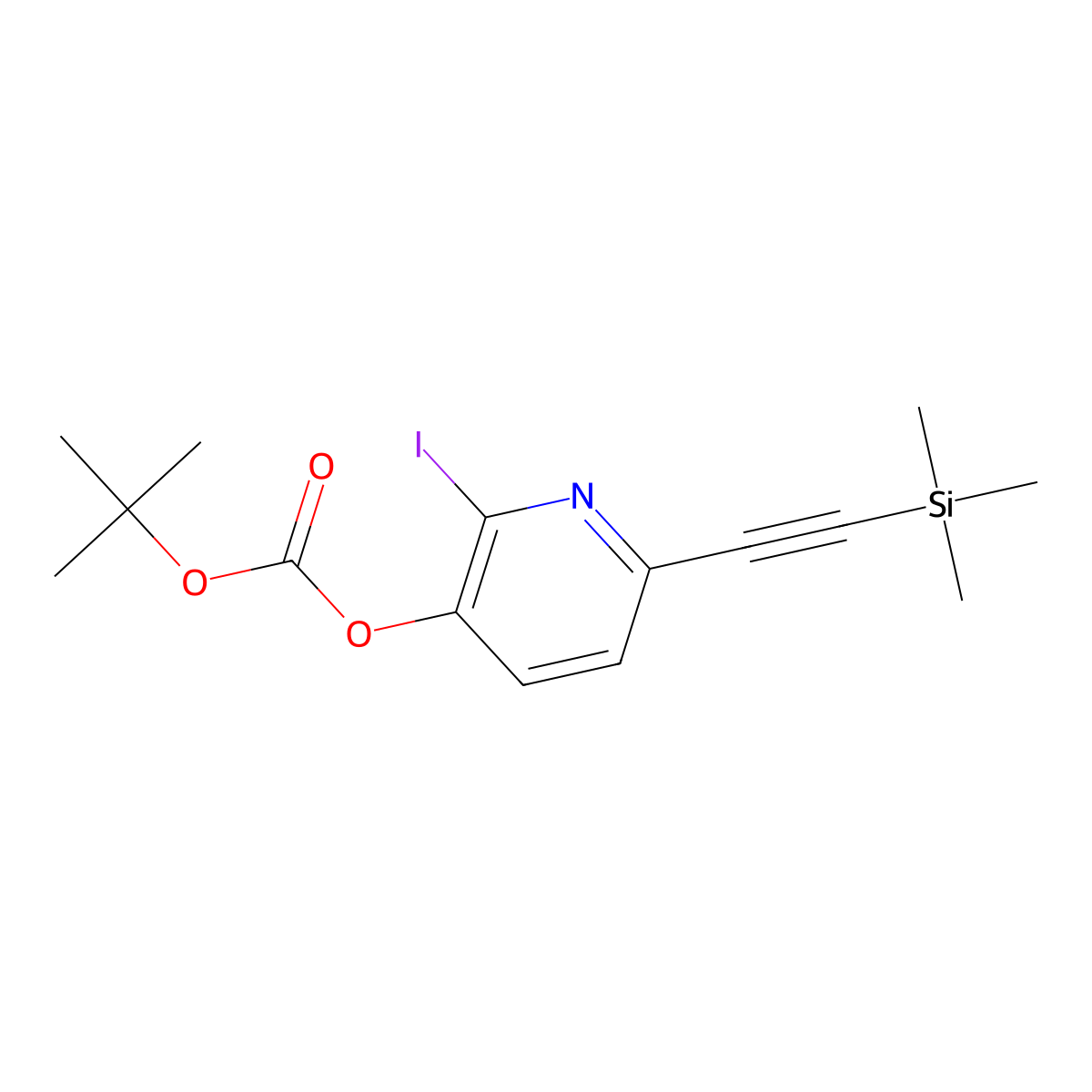 Tert-butyl 2-iodo-6-((trimethylsilyl)ethynyl)-pyridin-3-YL carbonate molecular structure, CAS 1142192-40-2