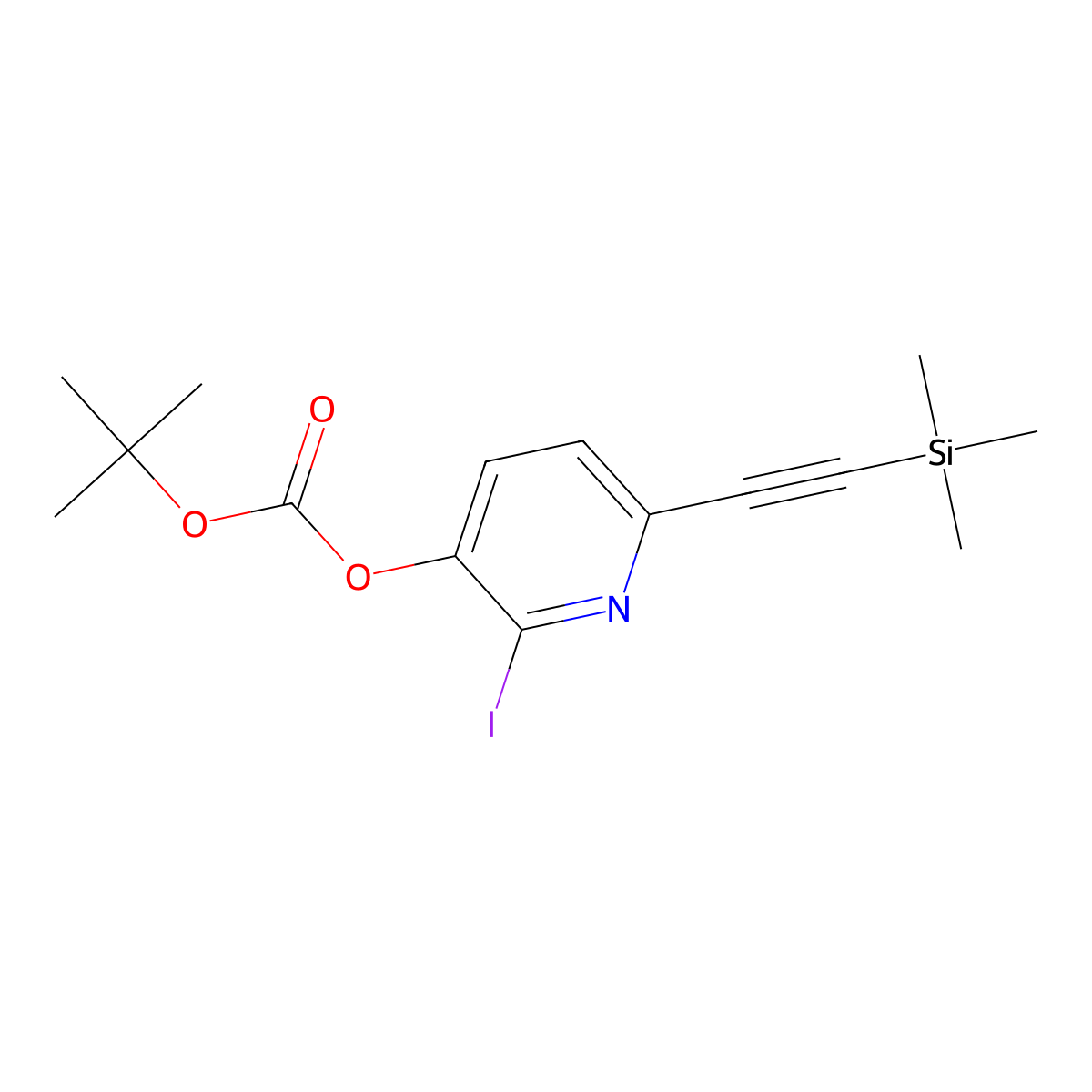 Tert-butyl 2-iodo-6-((trimethylsilyl)ethynyl)-pyridin-3-YL carbonate molecular structure, CAS 1142192-40-2