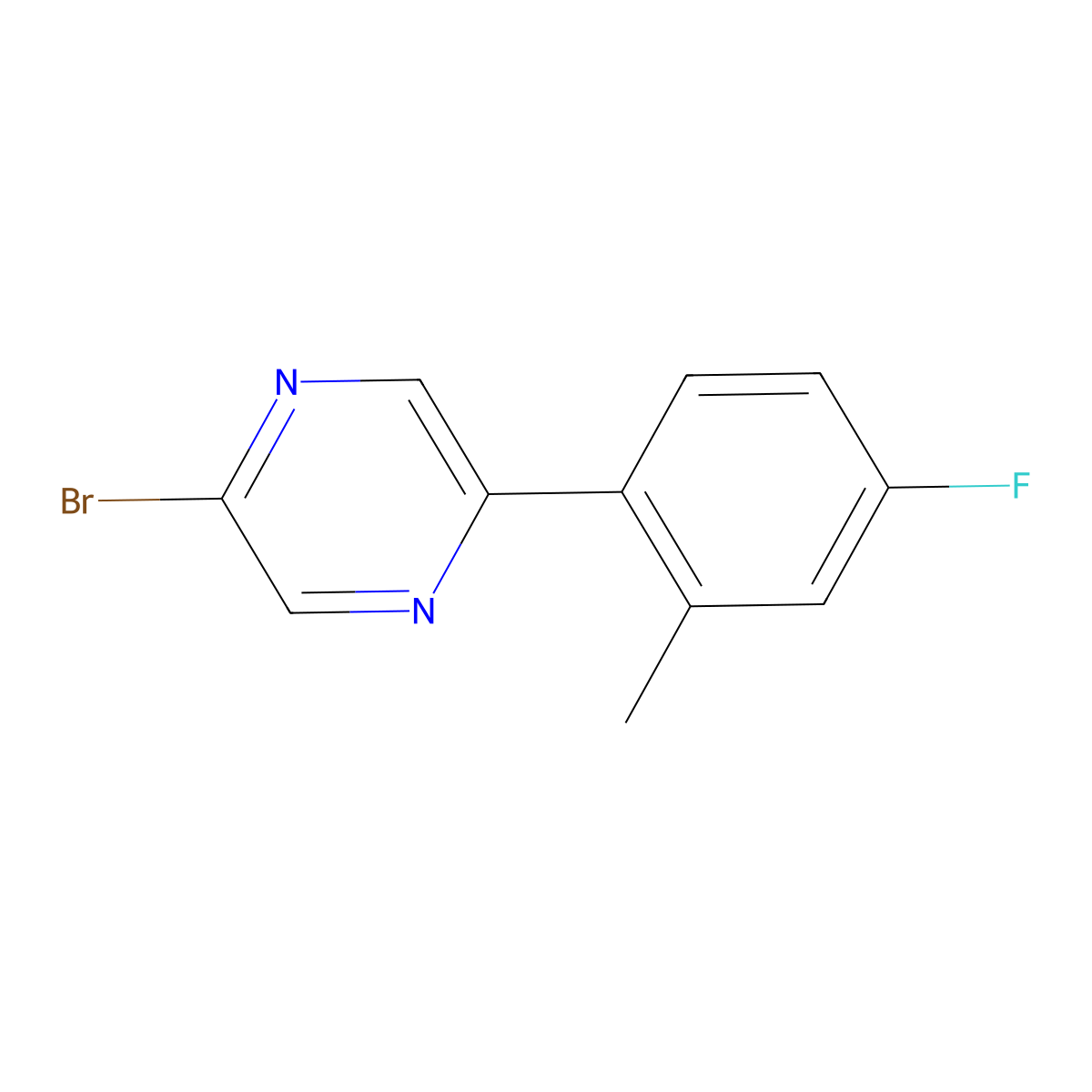 2-Bromo-5-(4-fluoro-2-methylphenyl)pyrazine molecular structure, CAS 1142196-06-2