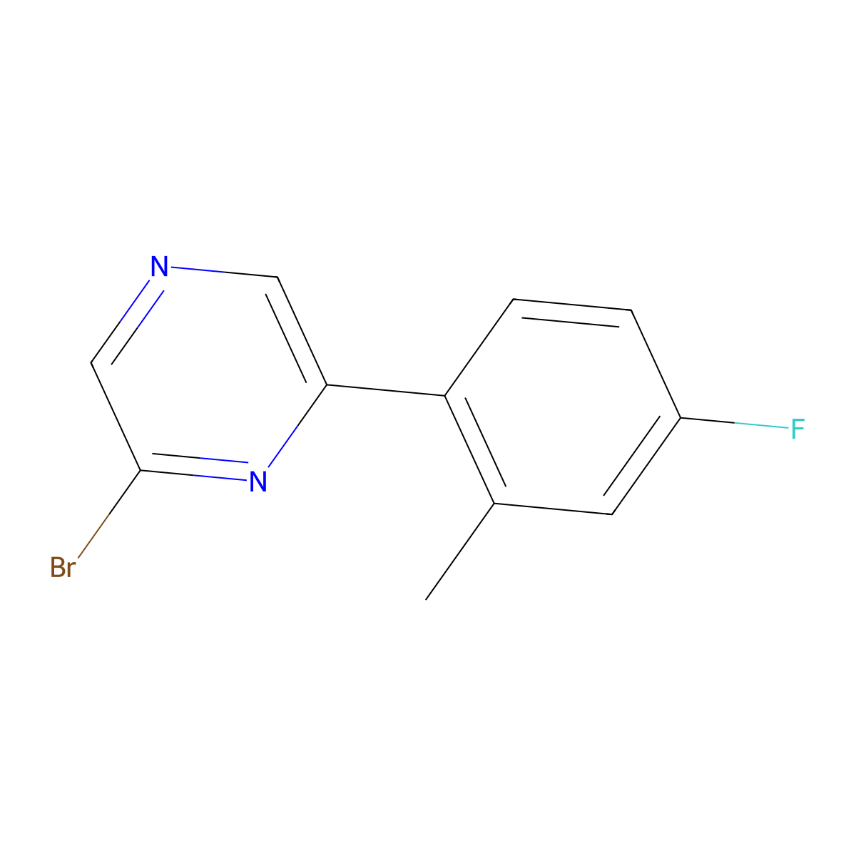 2-Bromo-6-(4-fluoro-2-methylphenyl)pyrazine molecular structure, CAS 1142196-65-3