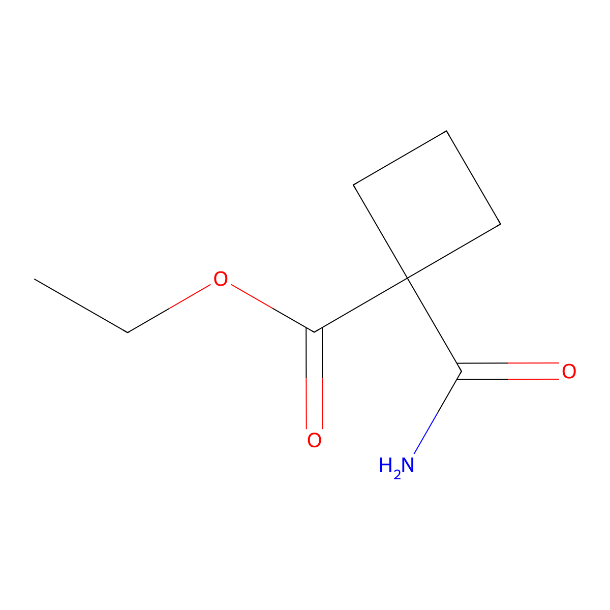 Cyclobutanecarboxylic acid, 1-(aminocarbonyl)-, ethyl ester molecular structure, CAS 1142198-19-3