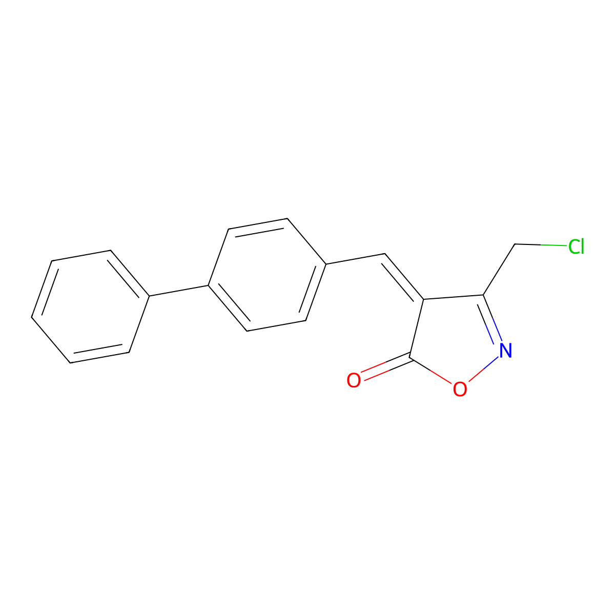 (4E)-4-(biphenyl-4-ylmethylene)-3-(chloromethyl)isoxazol-5(4H)-one molecular structure, CAS 1142199-37-8