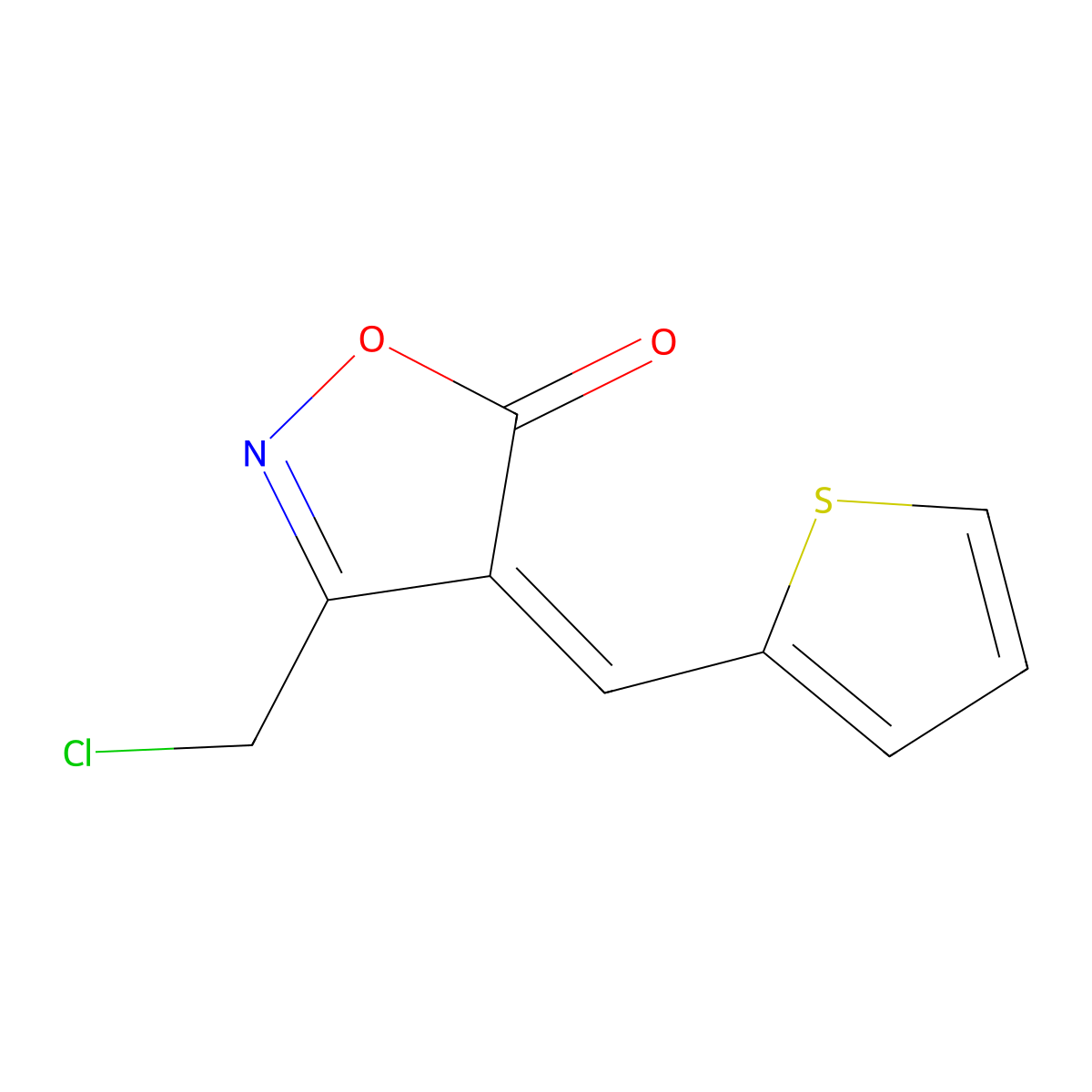 (4E)-3-(chloromethyl)-4-(2-thienylmethylene)isoxazol-5(4H)-one molecular structure, CAS 1142199-38-9
