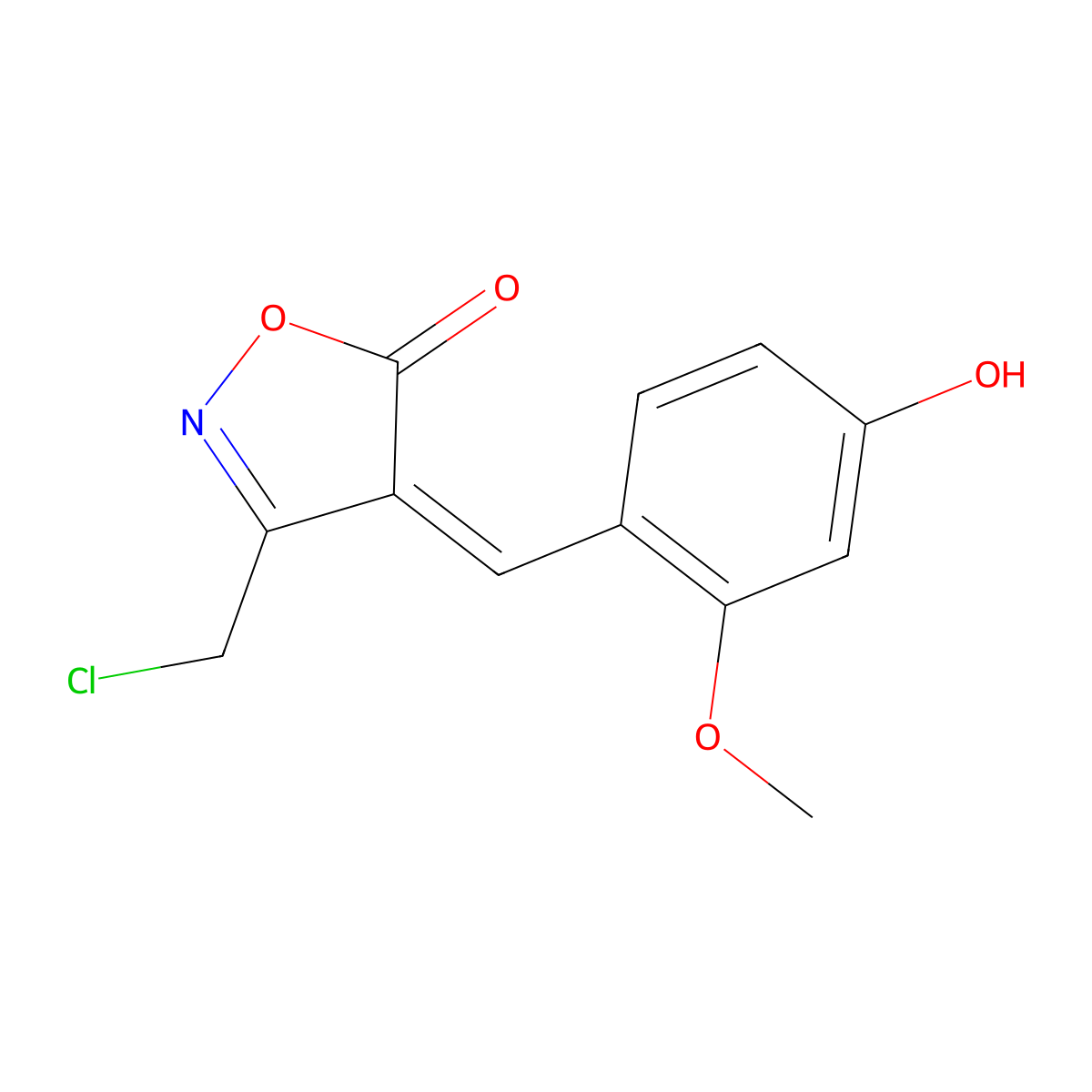 5(4H)-Isoxazolone, 3-(chloromethyl)-4-[(4-hydroxy-2-methoxyphenyl)methylene]- molecular structure, CAS 1142199-55-0
