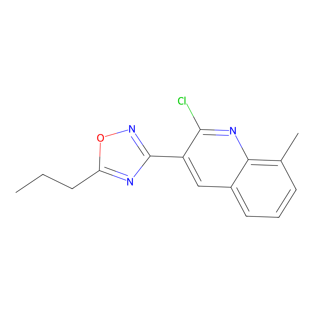 2-Chloro-8-methyl-3-(5-propyl-1,2,4-oxadiazol-3-yl)quinoline molecular structure, CAS 1142201-69-1