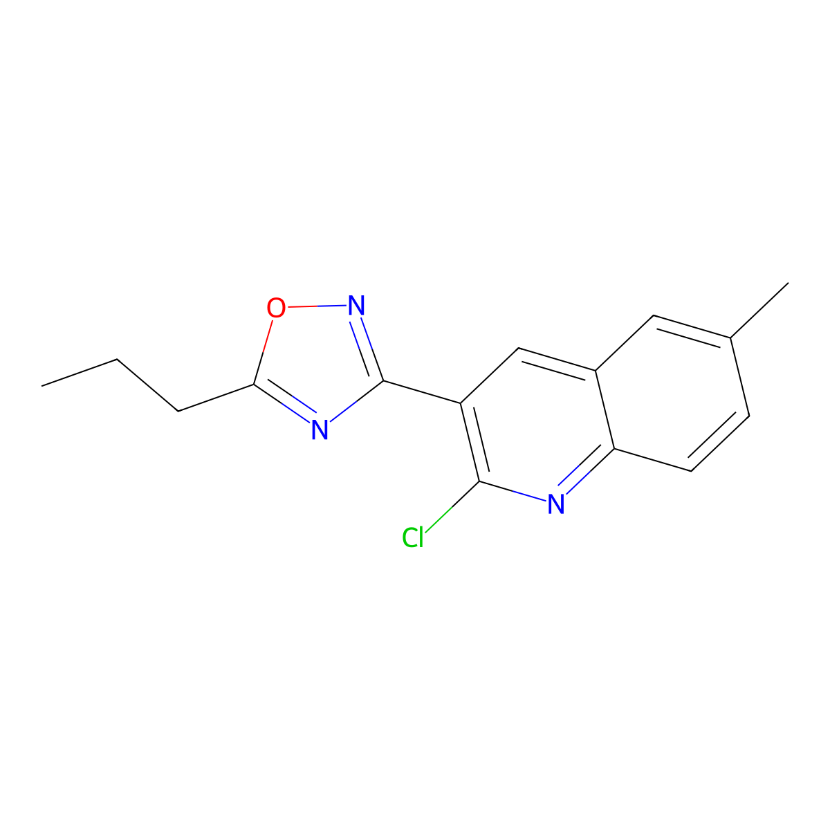 2-Chloro-6-methyl-3-(5-propyl-1,2,4-oxadiazol-3-yl)quinoline molecular structure, CAS 1142201-71-5