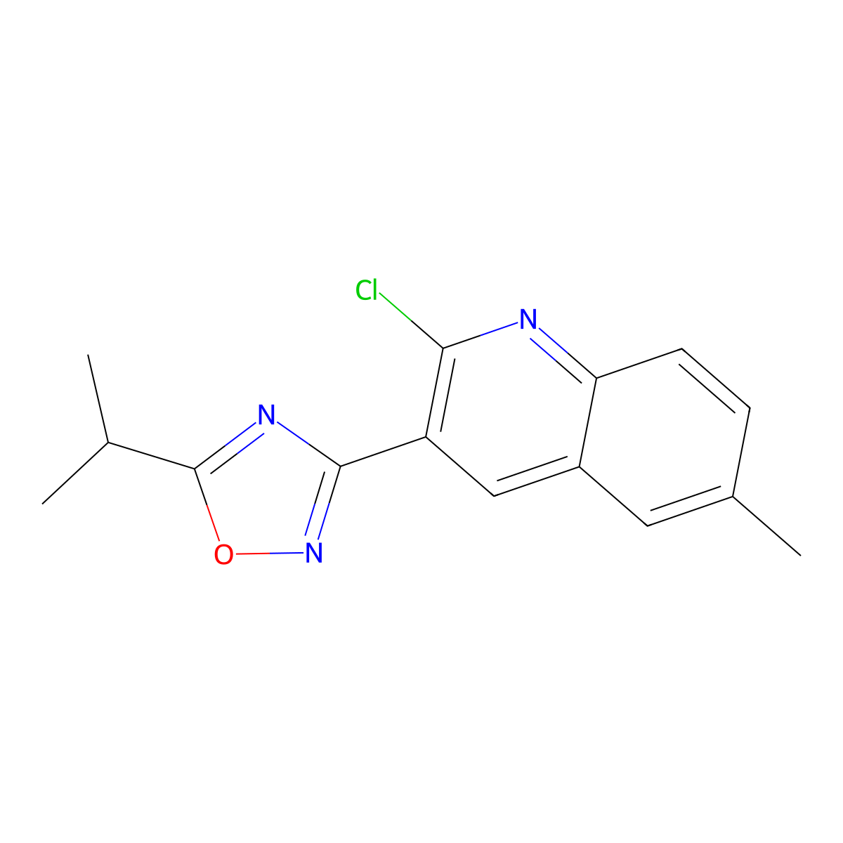 2-Chloro-3-(5-isopropyl-1,2,4-oxadiazol-3-yl)-6-methylquinoline molecular structure, CAS 1142201-76-0