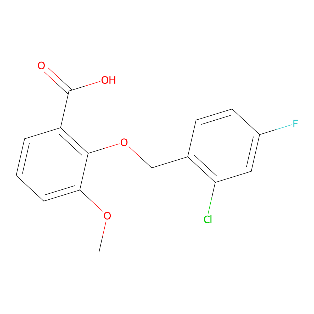 2-[(2-Chloro-4-fluorobenzyl)oxy]-3-methoxybenzoic acid molecular structure, CAS 1142201-91-9