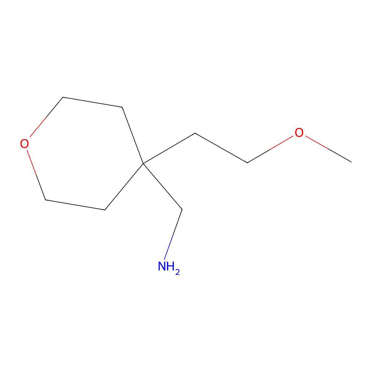 {[4-(2-Methoxyethyl)tetrahydro-2H-pyran-4-YL]-methyl}amine molecular structure, CAS 1142202-11-6
