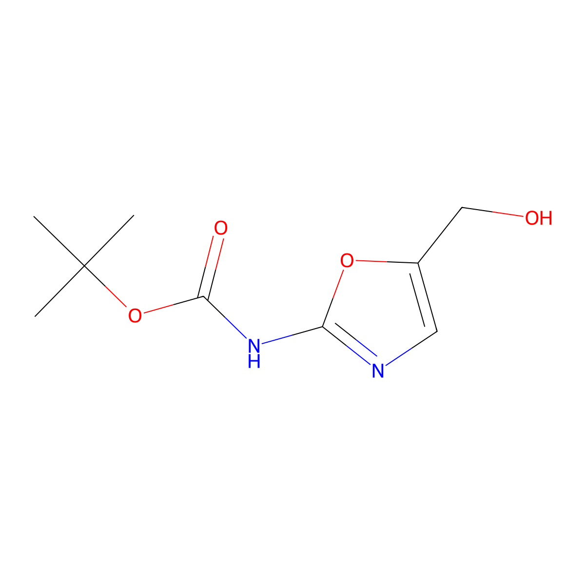 Tert-butyl [5-(hydroxymethyl)-1,3-oxazol-2-yl]carbamate molecular structure, CAS 1142202-22-9