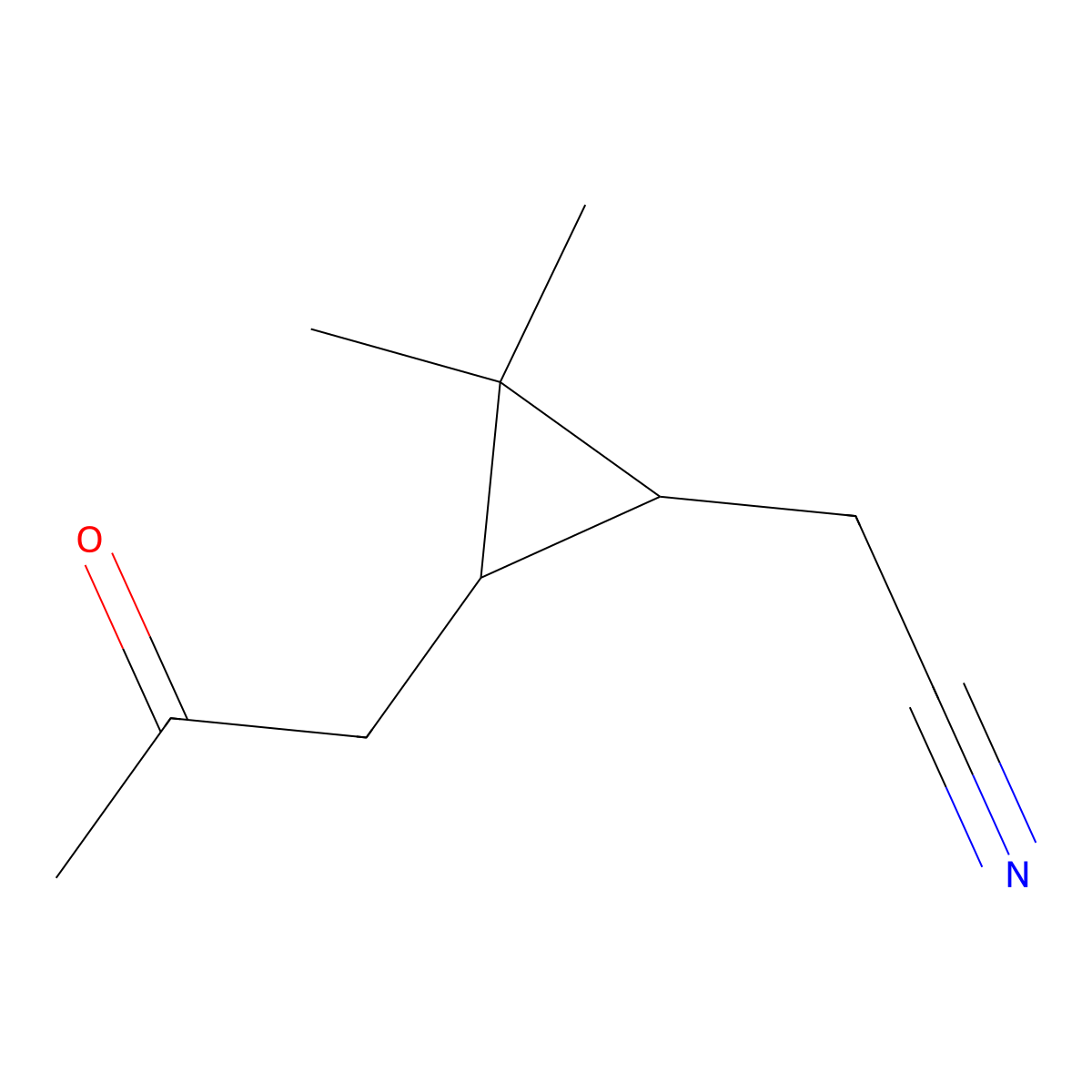 Cyclopropaneacetonitrile, 2,2-dimethyl-3-(2-oxopropyl)- molecular structure, CAS 1142202-23-0
