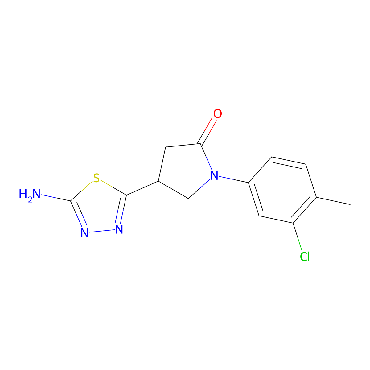 4-(5-Amino-1,3,4-thiadiazol-2-yl)-1-(3-chloro-4-methylphenyl)pyrrolidin-2-one molecular structure, CAS 1142202-42-3