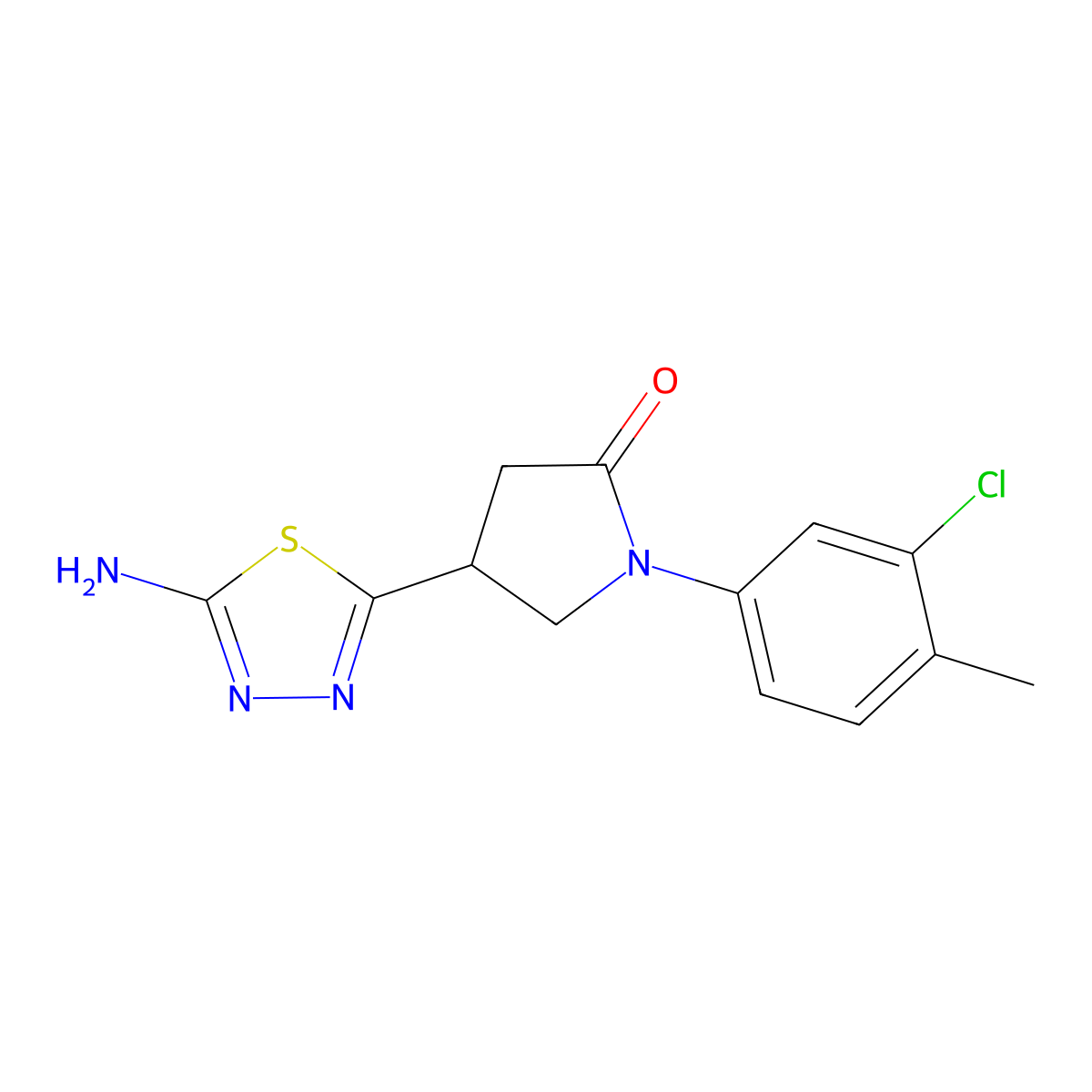 4-(5-Amino-1,3,4-thiadiazol-2-yl)-1-(3-chloro-4-methylphenyl)pyrrolidin-2-one molecular structure, CAS 1142202-42-3