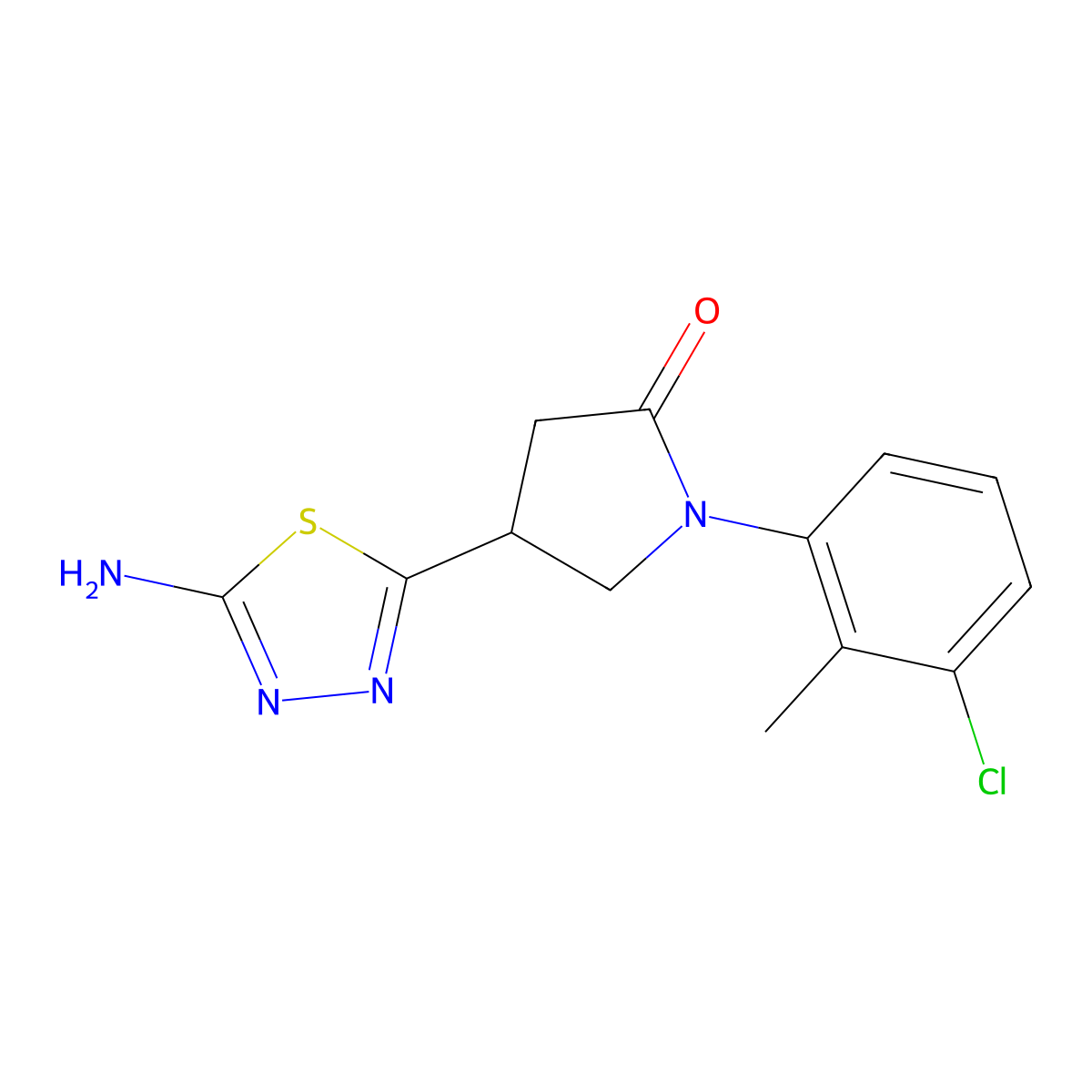 4-(5-Amino-1,3,4-thiadiazol-2-yl)-1-(3-chloro-2-methylphenyl)pyrrolidin-2-one molecular structure, CAS 1142202-46-7