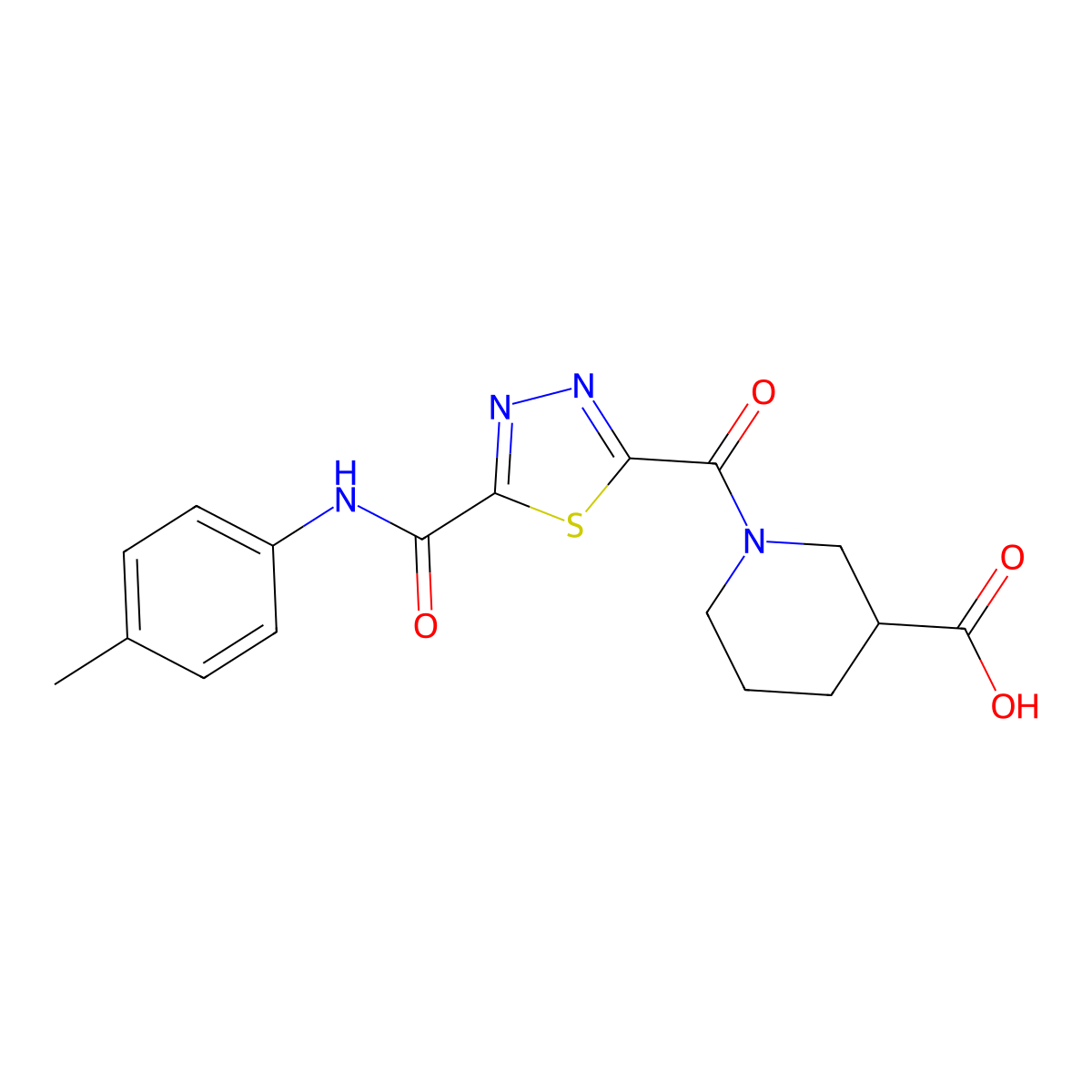 1-[(5-{[(4-Methylphenyl)amino]carbonyl}-1,3,4-thiadiazol-2-yl)carbonyl]piperidine-3-carboxylic acid molecular structure, CAS 1142202-73-0