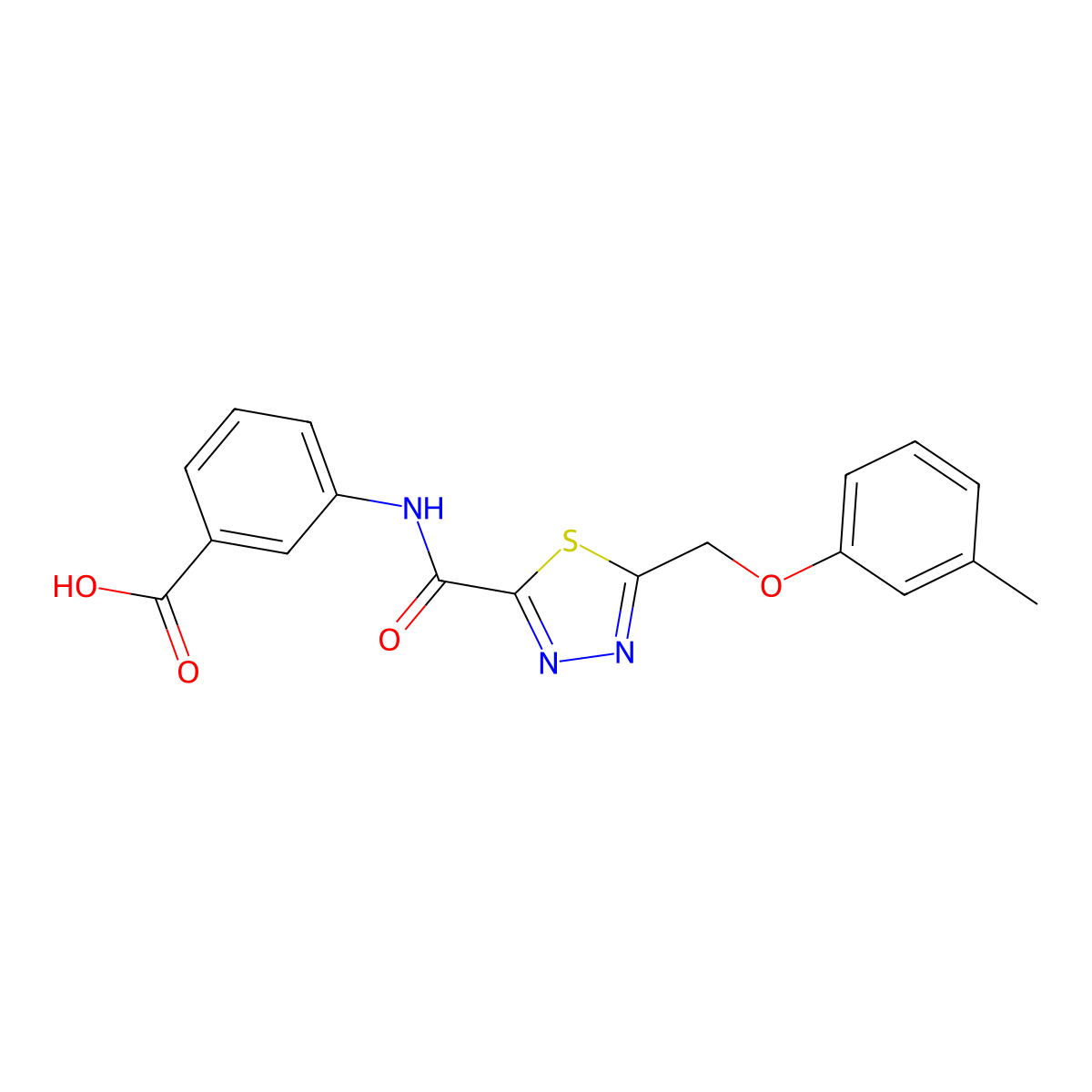 3-[({5-[(3-Methylphenoxy)methyl]-1,3,4-thiadiazol-2-yl}carbonyl)amino]benzoic acid molecular structure, CAS 1142202-75-2