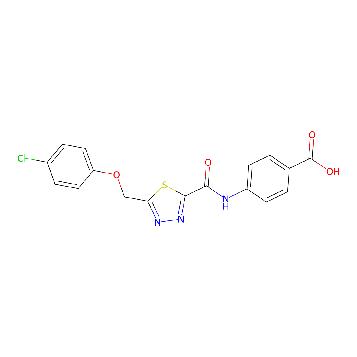 4-[({5-[(4-Chlorophenoxy)methyl]-1,3,4-thiadiazol-2-yl}carbonyl)amino]benzoic acid molecular structure, CAS 1142202-91-2