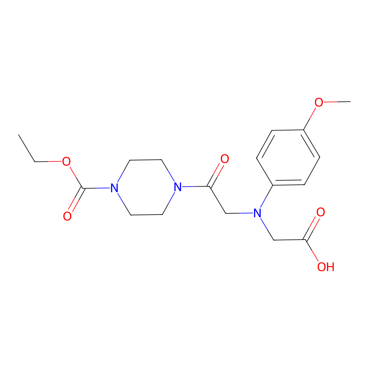 [{2-[4-(Ethoxycarbonyl)piperazin-1-yl]-2-oxoethyl}(4-methoxyphenyl)amino]acetic acid molecular structure, CAS 1142205-34-2