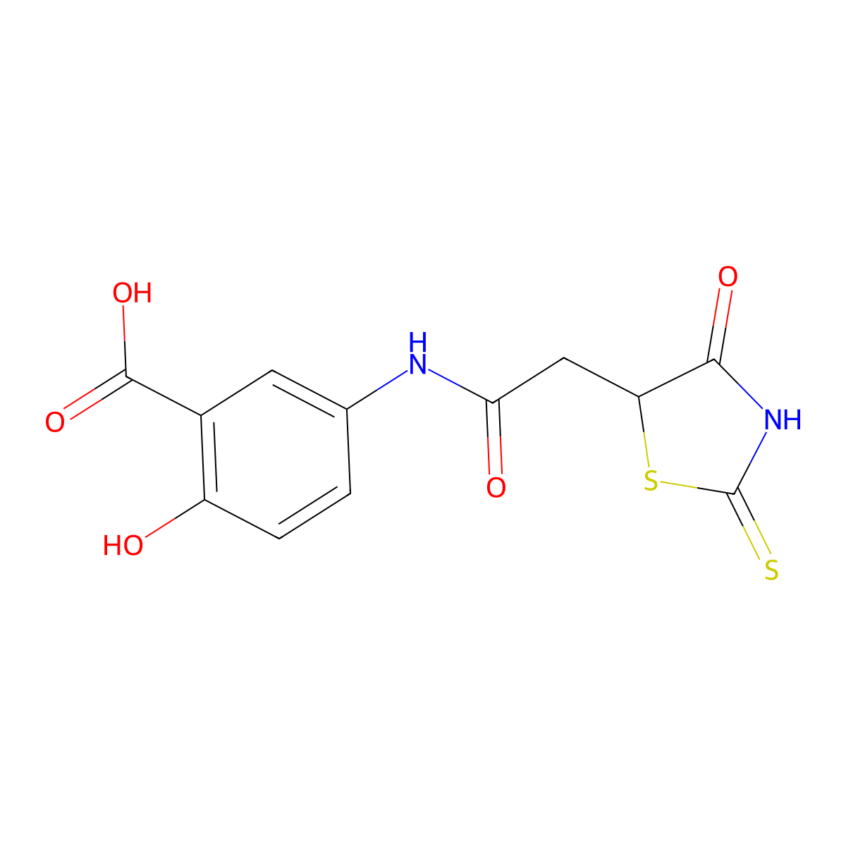 2-Hydroxy-5-{[(2-mercapto-4-oxo-4,5-dihydro-1,3-thiazol-5-yl)acetyl]amino}benzoic acid molecular structure, CAS 1142207-15-5