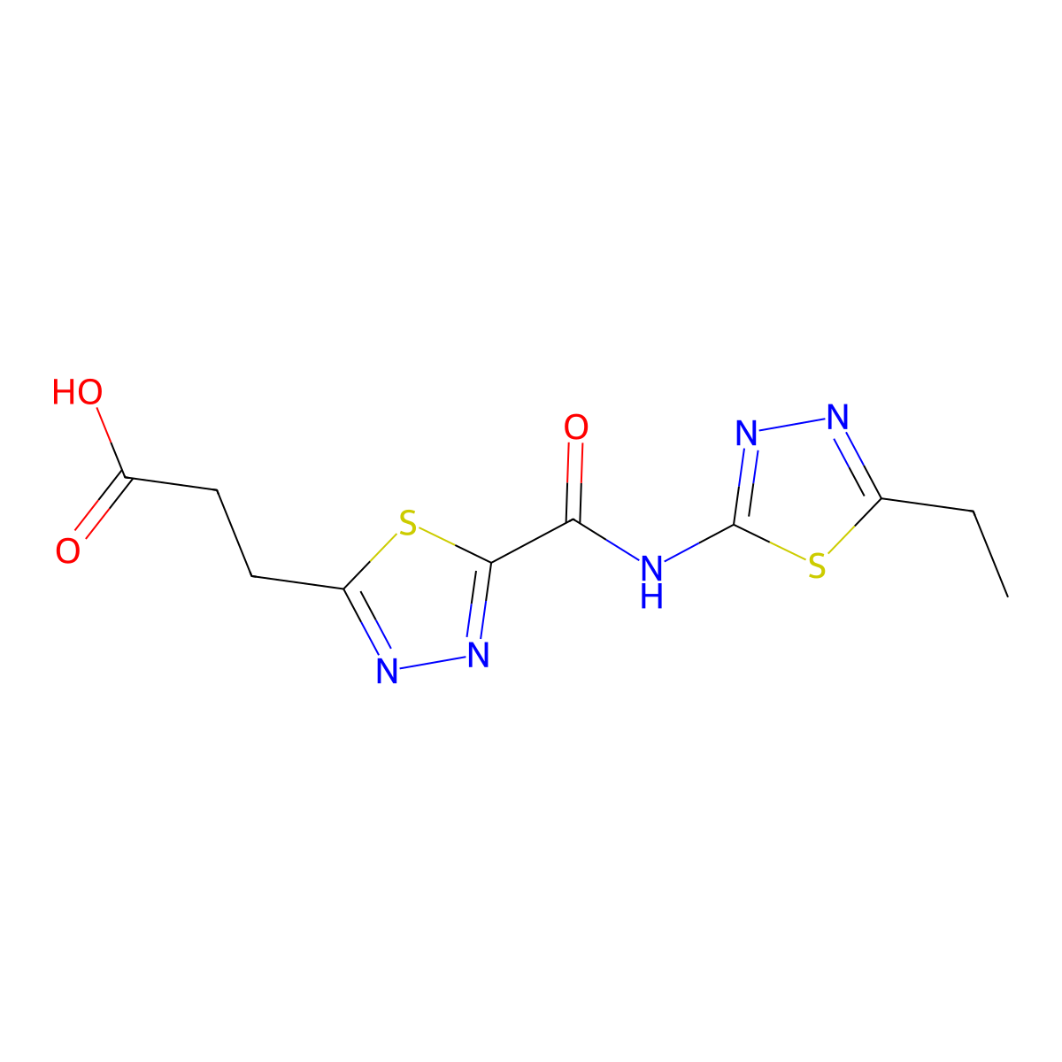 3-(5-{[(5-Ethyl-1,3,4-thiadiazol-2-YL)amino]-carbonyl}-1,3,4-thiadiazol-2-YL)propanoic acid molecular structure, CAS 1142209-50-4