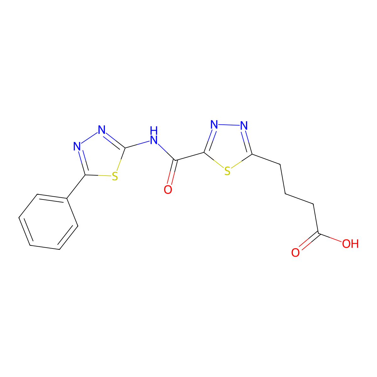4-(5-{[(5-Phenyl-1,3,4-thiadiazol-2-YL)amino]-carbonyl}-1,3,4-thiadiazol-2-YL)butanoic acid molecular structure, CAS 1142209-59-3