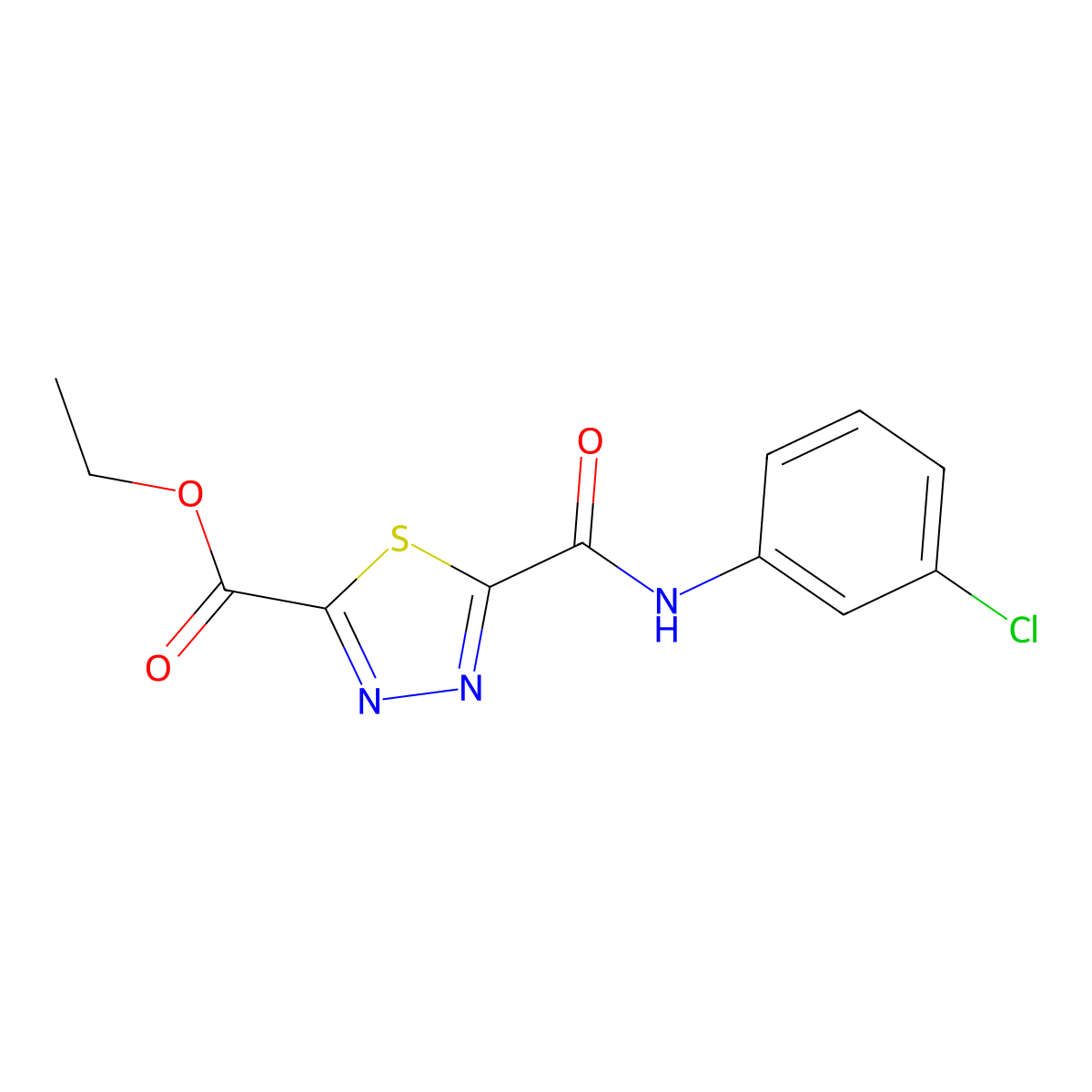 Ethyl 5-{[(3-chlorophenyl)amino]carbonyl}-1,3,4-thiadiazole-2-carboxylate molecular structure, CAS 1142209-74-2