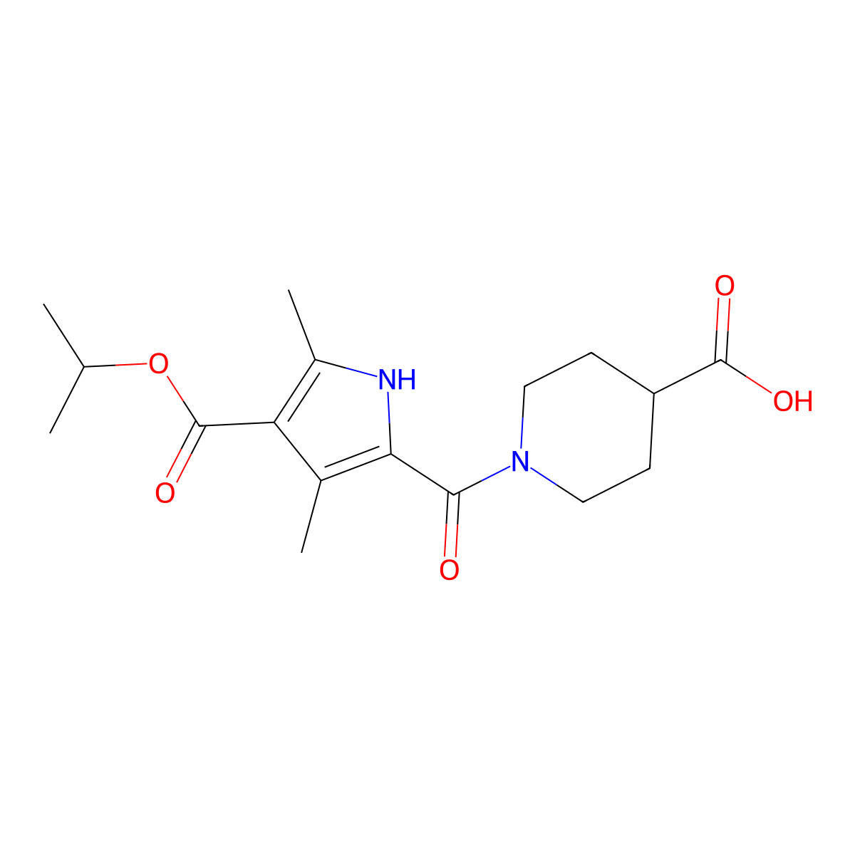 1-{[4-(isopropoxycarbonyl)-3,5-dimethyl-1H-pyrrol-2-yl]carbonyl}piperidine-4-carboxylic acid molecular structure, CAS 1142209-79-7