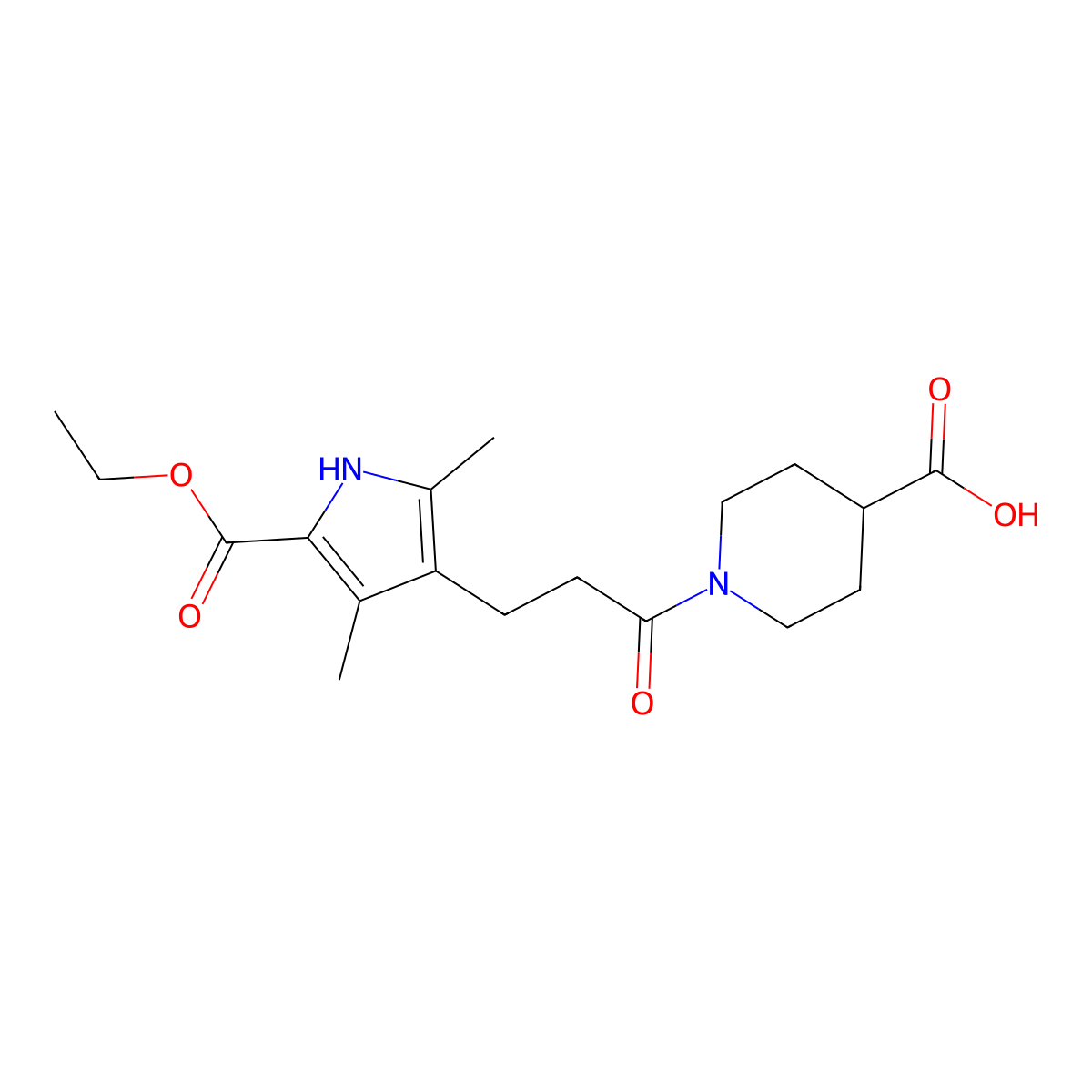 1-{3-[5-(ethoxycarbonyl)-2,4-dimethyl-1H-pyrrol-3-yl]propanoyl}piperidine-4-carboxylic acid molecular structure, CAS 1142209-81-1