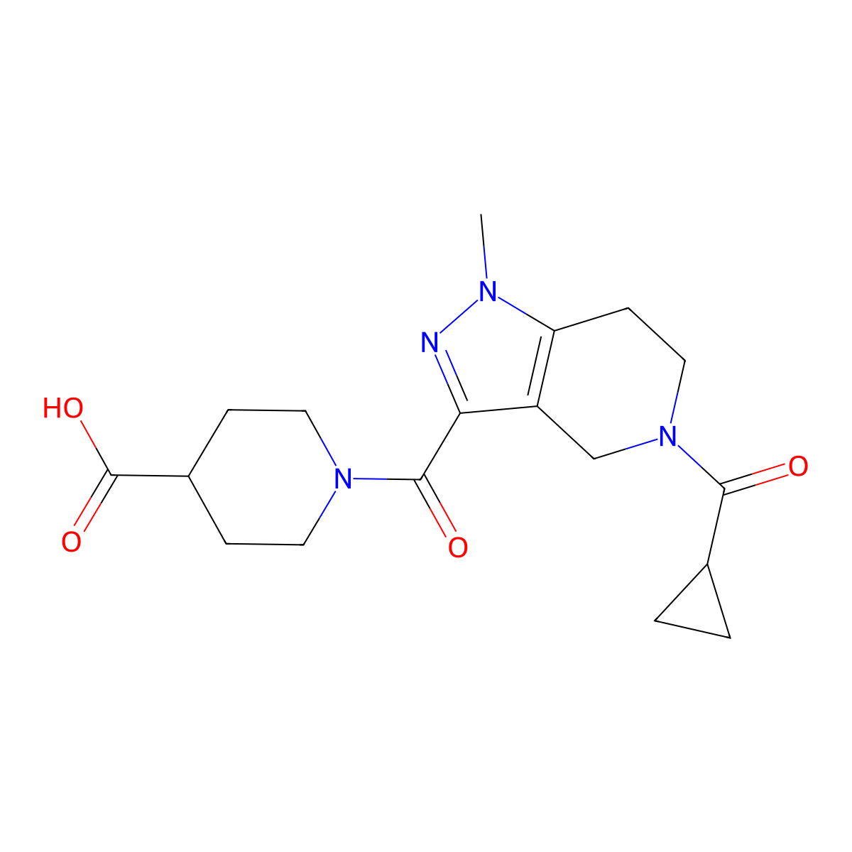 1-{[5-(cyclopropylcarbonyl)-1-methyl-4,5,6,7-tetrahydro-1H-pyrazolo[4,3-c]pyridin-3-yl]carbonyl}piperidine-4-carboxylic acid molecular structure, CAS 1142209-89-9
