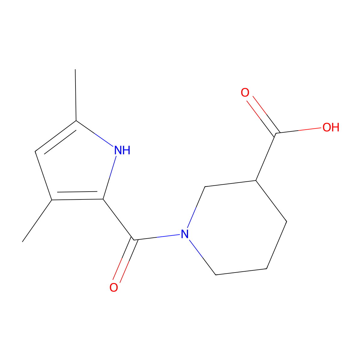 1-[(3,5-dimethyl-1H-pyrrol-2-yl)carbonyl]piperidine-3-carboxylic acid molecular structure, CAS 1142209-94-6