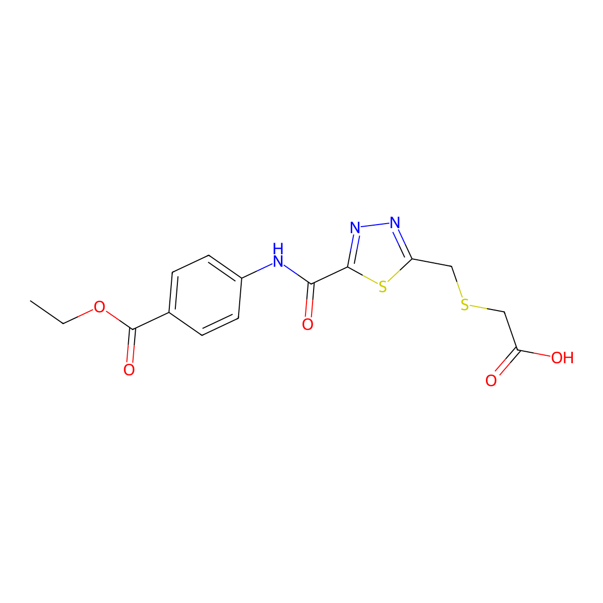({[5-({[4-(Ethoxycarbonyl)phenyl]amino}carbonyl)-1,3,4-thiadiazol-2-yl]methyl}thio)acetic acid molecular structure, CAS 1142209-96-8