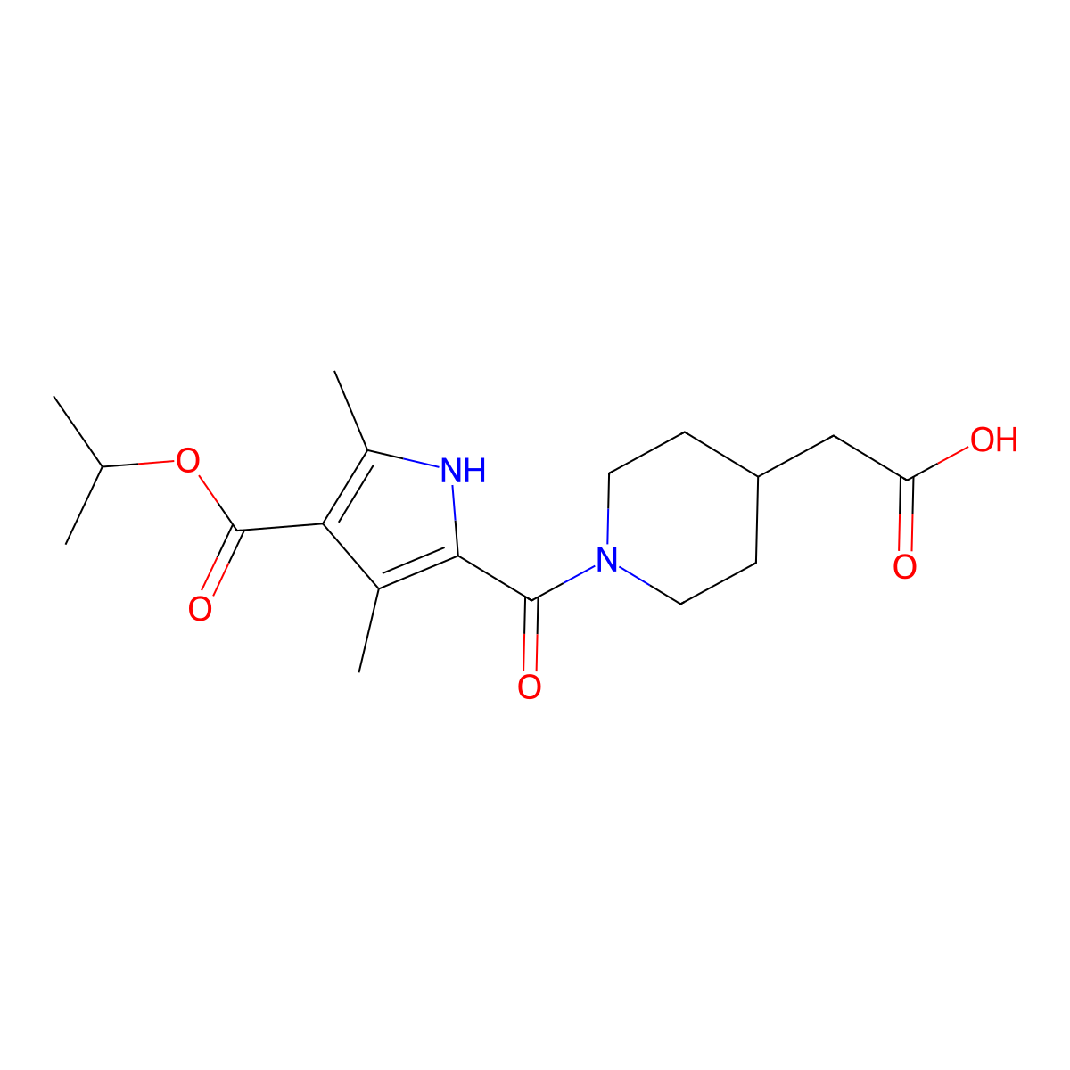 (1-{[4-(isopropoxycarbonyl)-3,5-dimethyl-1H-pyrrol-2-yl]carbonyl}piperidin-4-yl)acetic acid molecular structure, CAS 1142210-05-6