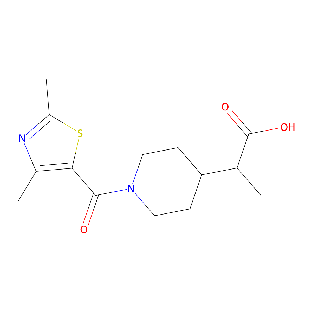 2-{1-[(2,4-Dimethyl-1,3-thiazol-5-YL)carbonyl]-piperidin-4-YL}propanoic acid molecular structure, CAS 1142210-17-0