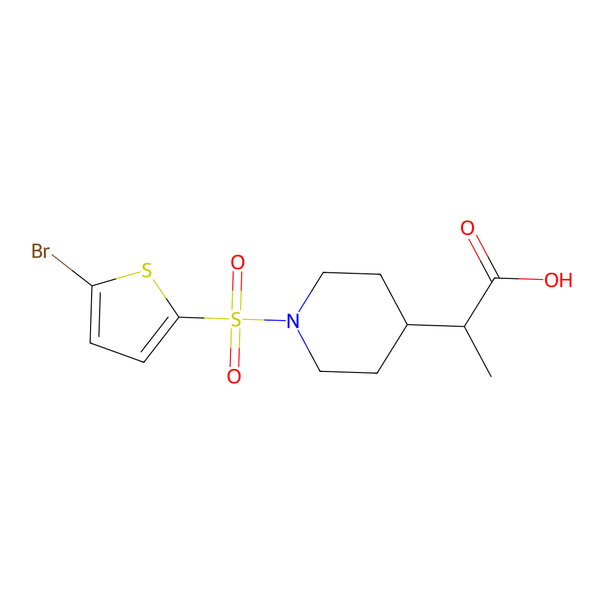2-{1-[(5-Bromo-2-thienyl)sulfonyl]piperidin-4-yl}propanoic acid molecular structure, CAS 1142210-23-8