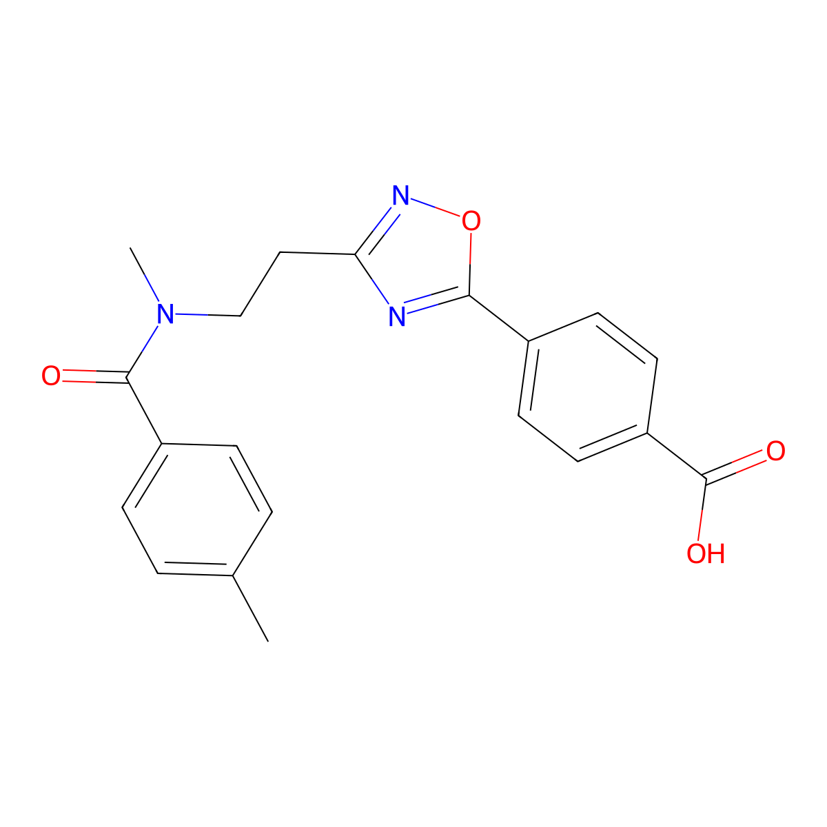 4-(3-{2-[Methyl(4-methylbenzoyl)amino]ethyl}-1,2,4-oxadiazol-5-yl)benzoic acid molecular structure, CAS 1142210-25-0