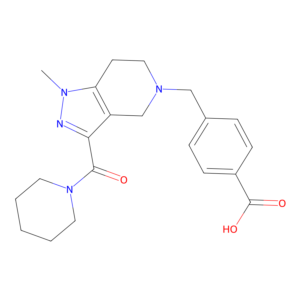 4-{[1-methyl-3-(piperidin-1-ylcarbonyl)-1,4,6,7-tetrahydro-5H-pyrazolo[4,3-c]pyridin-5-yl]methyl}benzoic acid molecular structure, CAS 1142210-27-2
