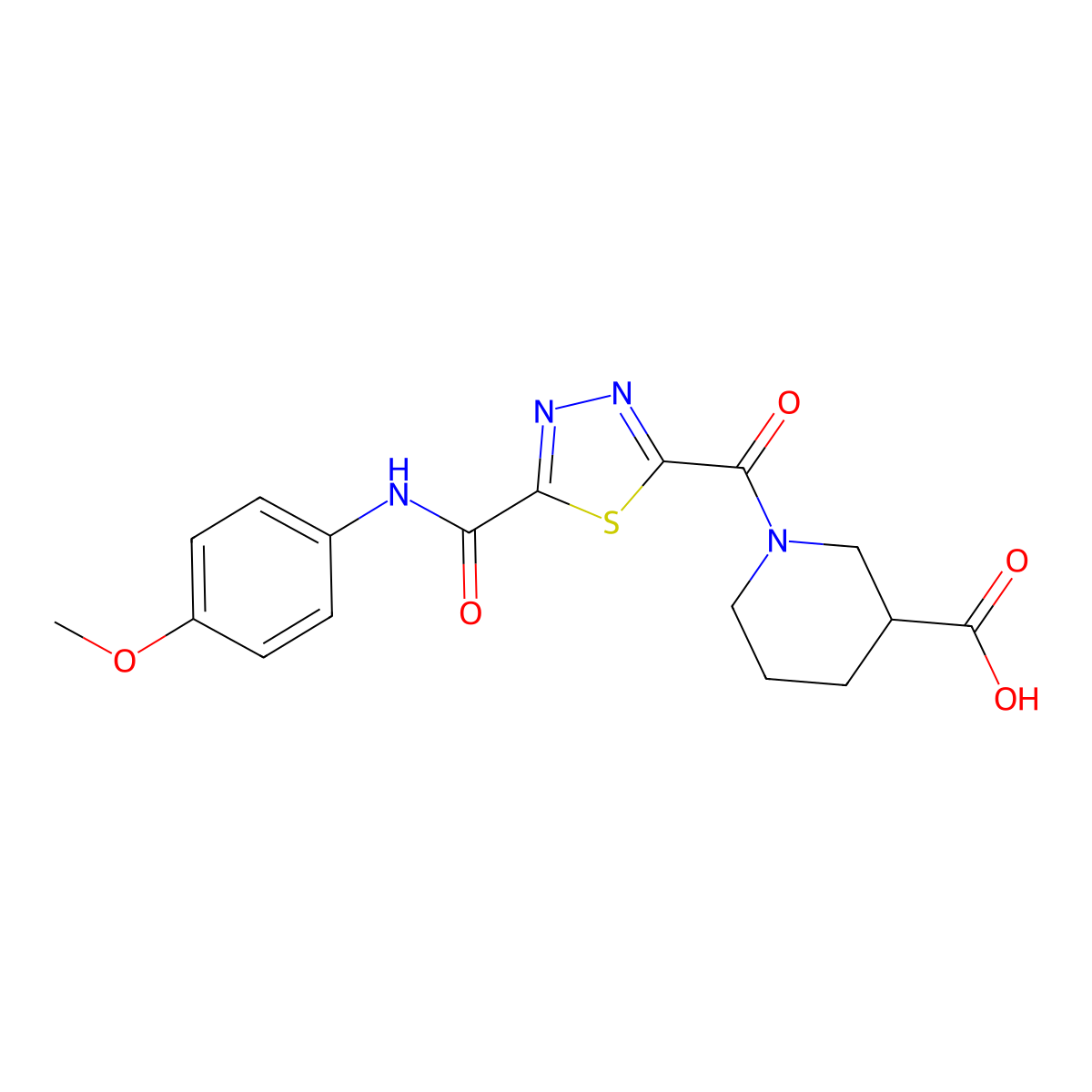 1-[(5-{[(4-Methoxyphenyl)amino]carbonyl}-1,3,4-thiadiazol-2-yl)carbonyl]piperidine-3-carboxylic acid molecular structure, CAS 1142210-30-7