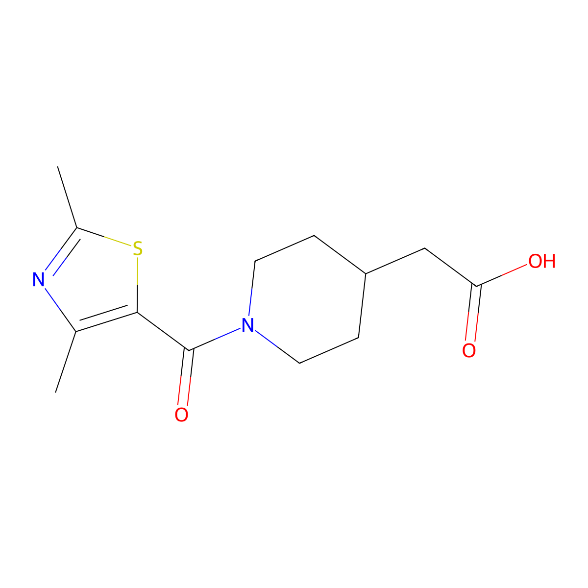 4-Piperidineacetic acid, 1-[(2,4-dimethyl-5-thiazolyl)carbonyl]- molecular structure, CAS 1142210-31-8
