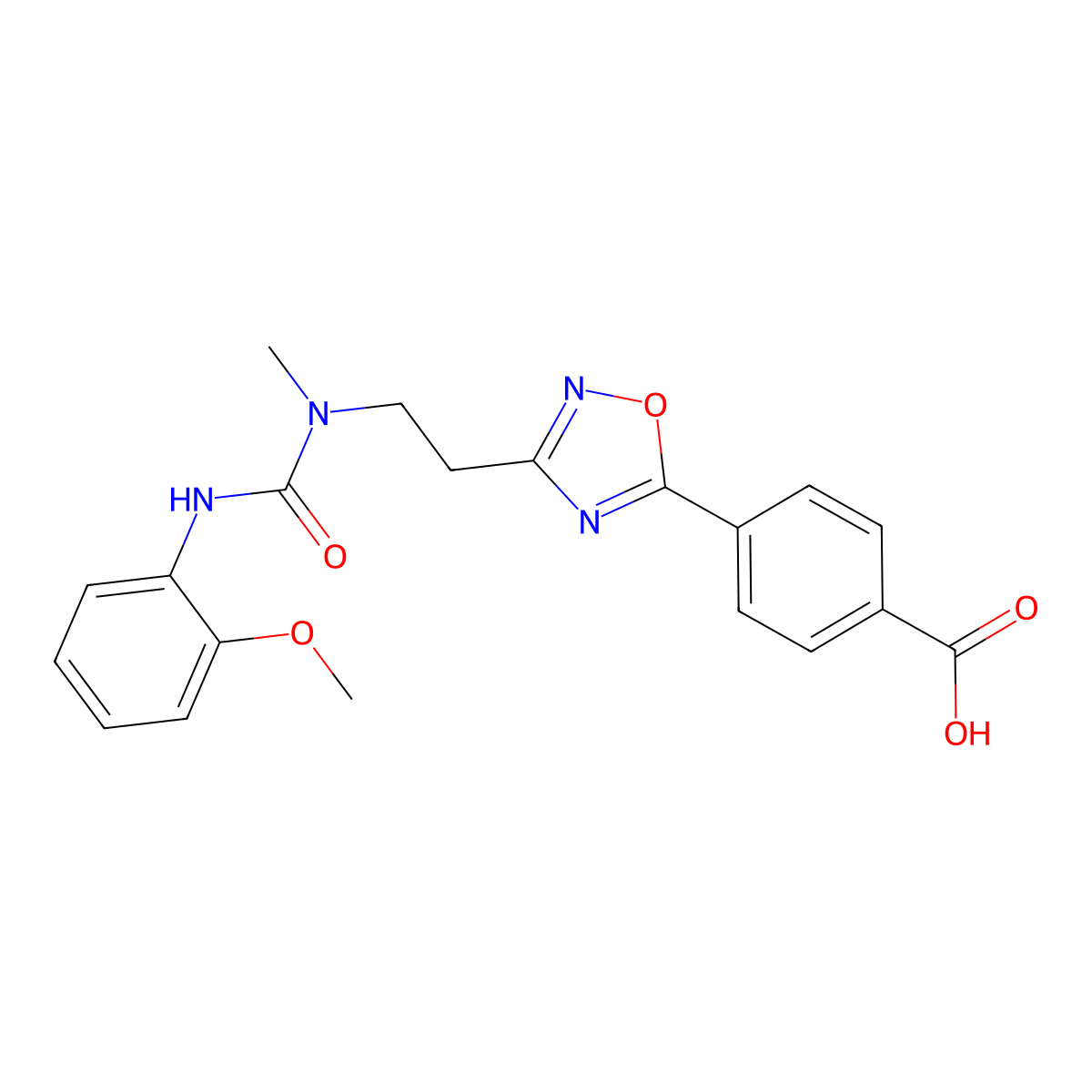 4-(3-{2-[{[(2-Methoxyphenyl)amino]carbonyl}(methyl)amino]ethyl}-1,2,4-oxadiazol-5-yl)benzoic acid molecular structure, CAS 1142210-34-1