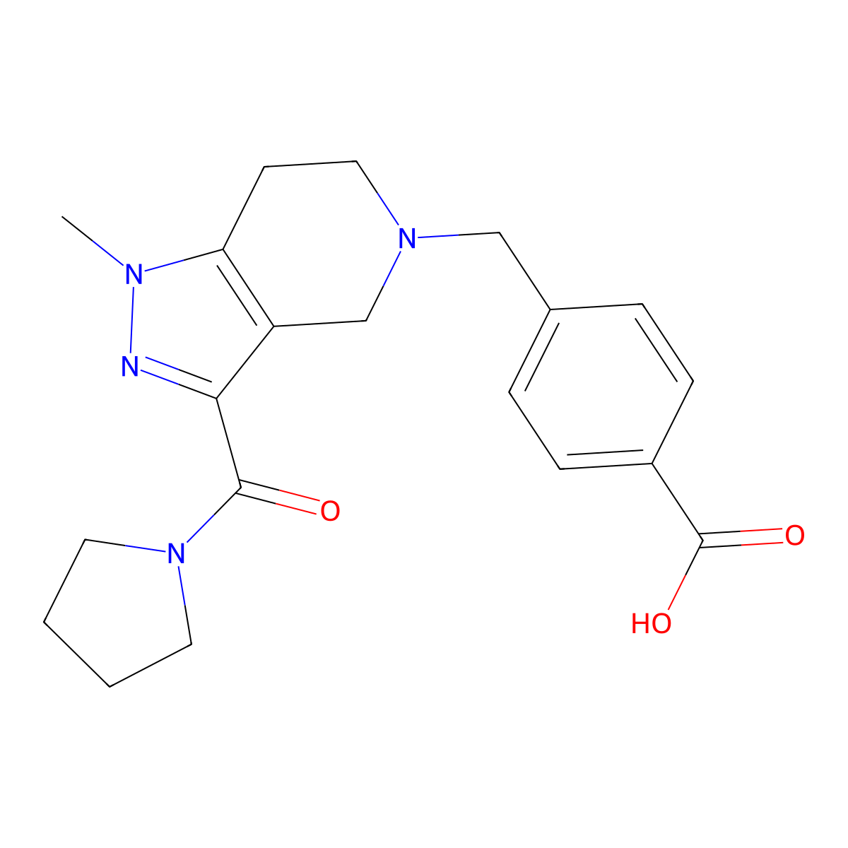 4-{[1-methyl-3-(pyrrolidin-1-ylcarbonyl)-1,4,6,7-tetrahydro-5H-pyrazolo[4,3-c]pyridin-5-yl]methyl}benzoic acid molecular structure, CAS 1142210-52-3