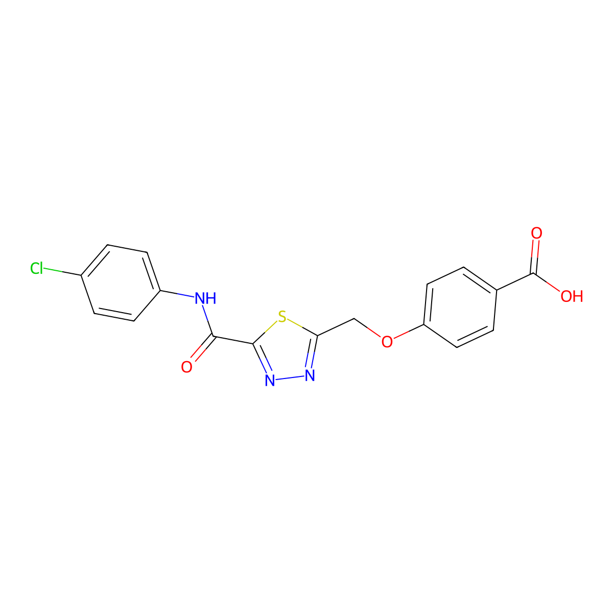 4-[(5-{[(4-Chlorophenyl)amino]carbonyl}-1,3,4-thiadiazol-2-yl)methoxy]benzoic acid molecular structure, CAS 1142210-59-0